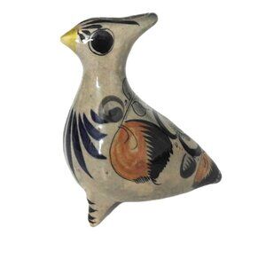 Tonala Hand-Painted Ceramic Cockatiel Bird Figurine Floral JS Mexico